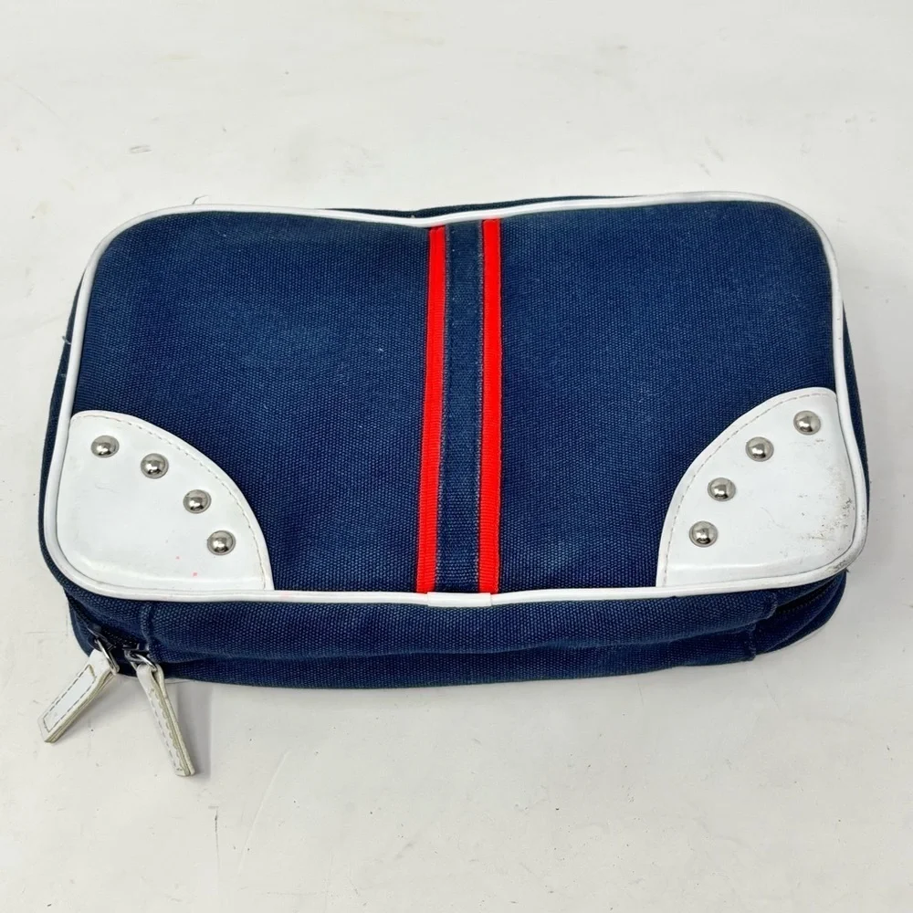 UNBRANDED Women’s Blue White Red Studded Hanging Cosmetic Toiletry Travel Bag